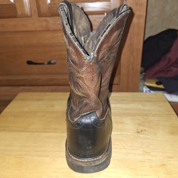 Justin's Men's Black and Brown Leather Square Safety Toe Western Boots In A 14D - Picture 3 of 12